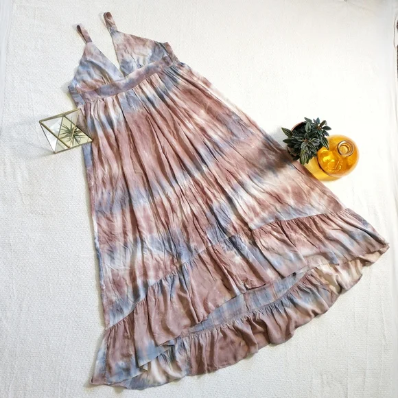 Olivaceous | Dresses | Olivaceous Brown And Blue Tie Dyed High Low Ruffle  Hem Maxi Dress In Size Large | Poshmark